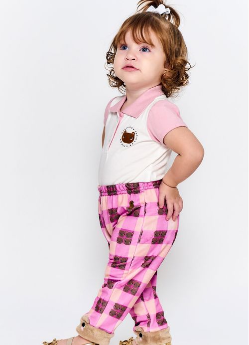 Calça Infantil Bebê Menina Estampa Ursinhos Fofinhos - Tam. 3 a 18 meses - Off White