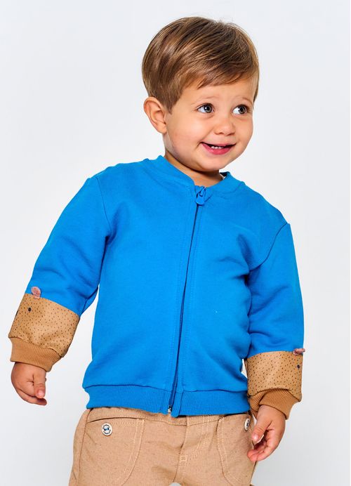 Casaco Infantil Bebê Menino Estampa Skateboard - Tam. 3 a 18 meses - Azul Forte