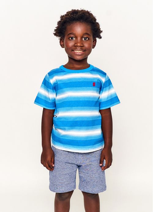 Camiseta Infantil Menino Estampa Listradinha - Tam. 2 a 12 anos - Verde e Azul