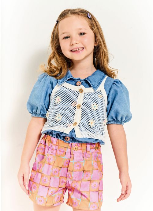 Colete Menina Estampa Flower Power – Tam. 2 a 12 anos – Off White