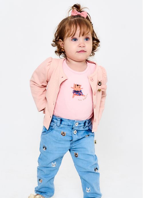 Calça Infantil Menina Estampa Entre Flores - Tam. 3 a 18 meses - Jeans