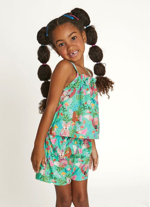 Conjunto Infantil Menina Regata e Short Estampa - Tam. 2 a 12 anos - Verde