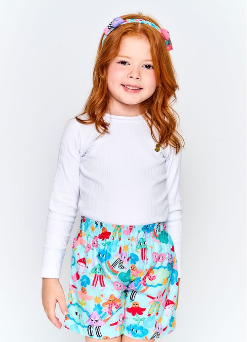 Blusa Infantil Menina Estampa Básica - Tam. 2 a 12 anos - Branca e Rosa Forte