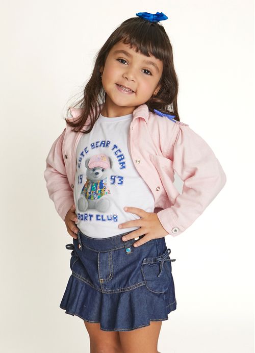 Short Saia Infantil Menina Color Flor - Jeans