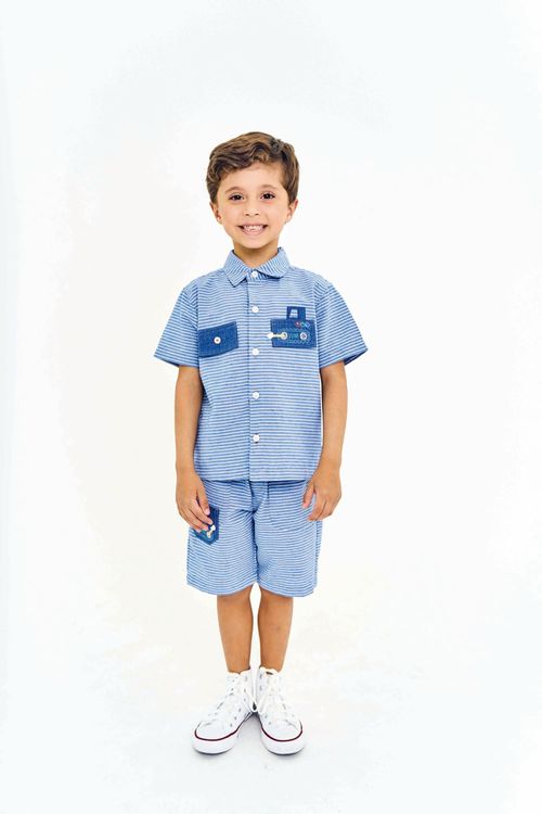 Bermuda Infantil Menino Ao Trabalho - Listra Azul