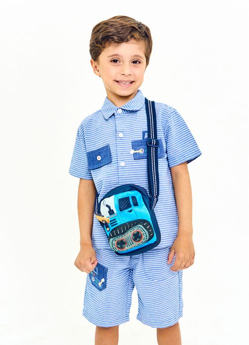 Shoulder Bag Infantil Menino Estampa Ao Trabalho - Azul