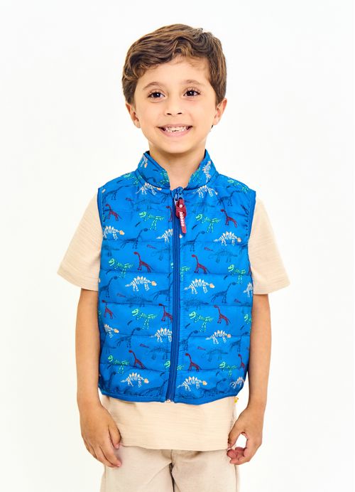 Colete Infantil Menino Estampa Dinos pelo Mundo - Azul