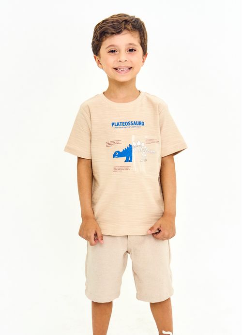Bermuda Infantil Menino Dinos pelo Mundo - Bege