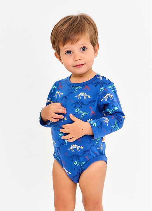 Body Infantil Menino Estampa Dinos pelo Mundo - Azul