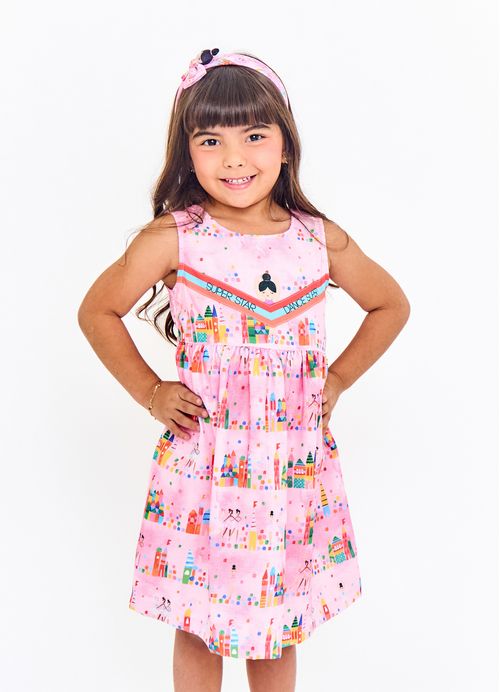 Vestido Infantil Estampa Reino de Muitas Cores - Rosa