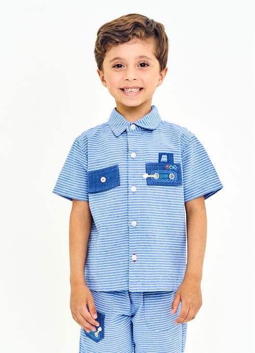 Camisa Infantil Menino Ao Trabalho - Listra Azul