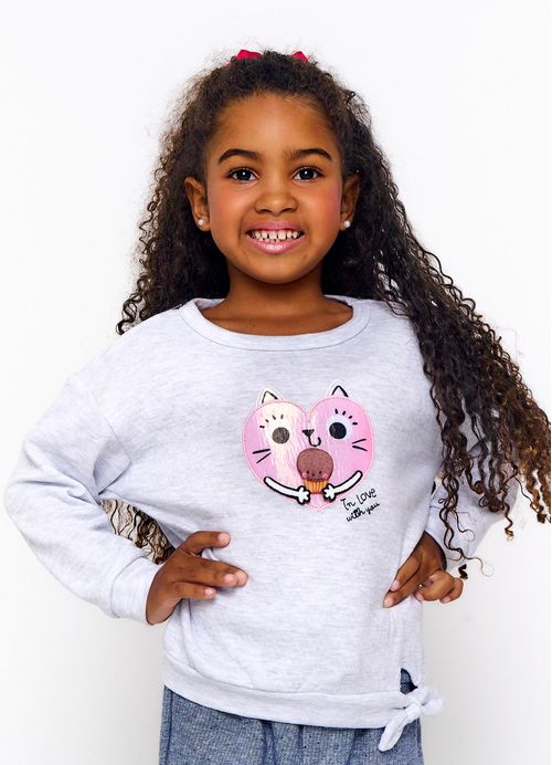 Casaco Infantil Menina Estampa Gatinha Coração – Tam. 2 a 12 anos – Cores