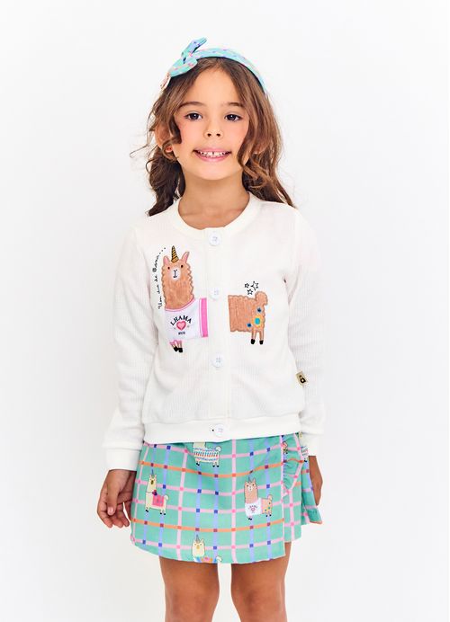 Casaco Infantil Menina Estampa Lhamacórnio - Branco