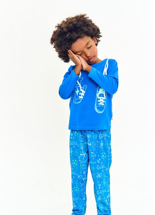 Pijama Infantil Menino Estampa Bom de Bola - Azul