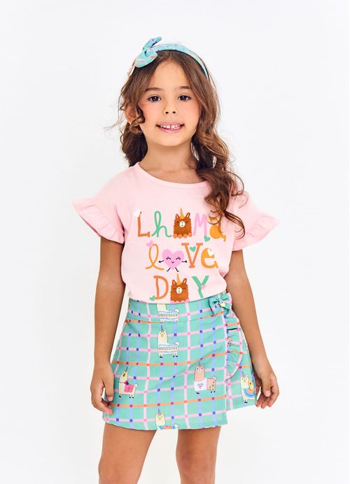 Short Saia Infantil Estampa Lhamacórnio - Verde