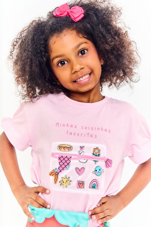 Blusa Infantil Menina Estampa Meu Mundinho - Rosa