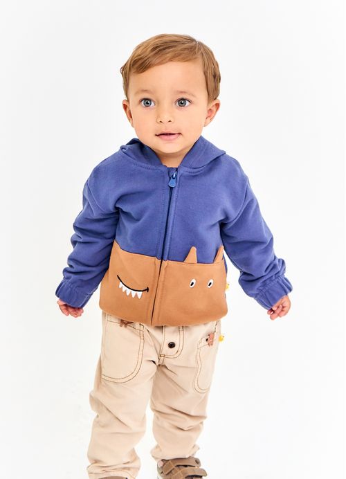 Casaco Infantil Menino Estampa Meu Lobinho - Azul