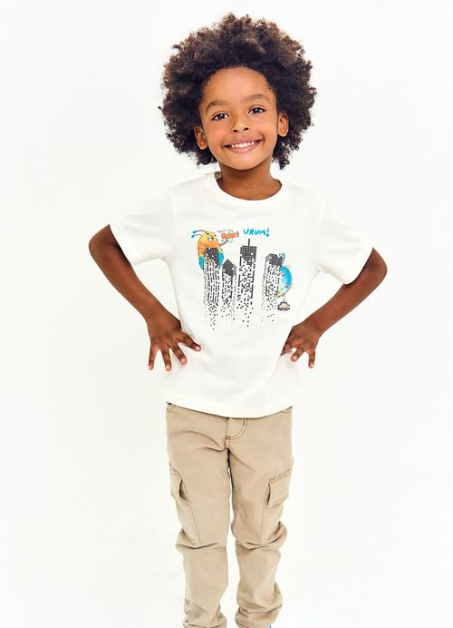 Camiseta Infantil Menino Estampa Passeio pela Cidade - Branca