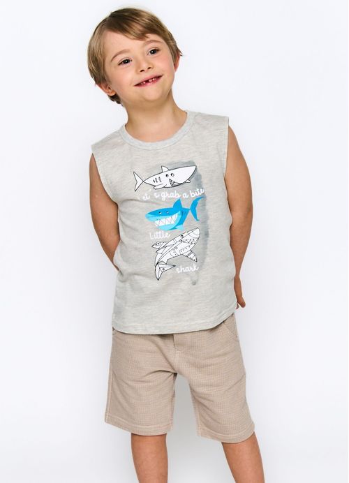 Regata Infantil Menino Estampa Tubarão - Cinza