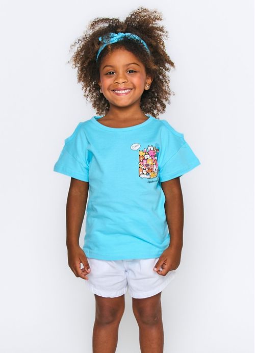 Blusa Infantil Menina Estampa Raposinha Esperta - Azul
