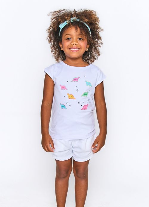 Blusa Infantil Menina Estampa Fofossauras - Branca