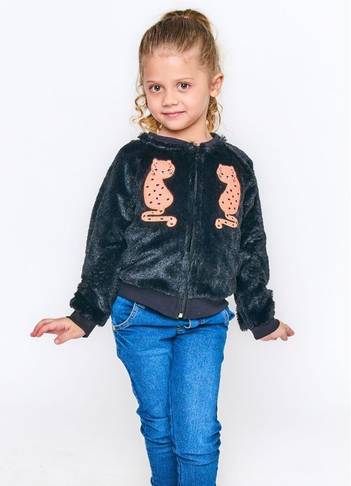 Casaco Infantil Menina Estampa Oncinha - Preto