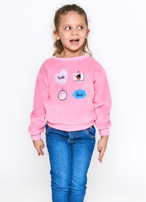 Casaco Infantil Menina Estampa Cute Love - Rosa
