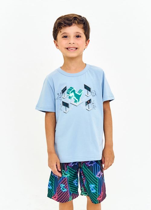Conjunto Infantil Menino Estampa Dino - Azul