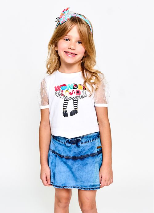 Short Saia Infantil Jardim das Maravilhas - Jeans