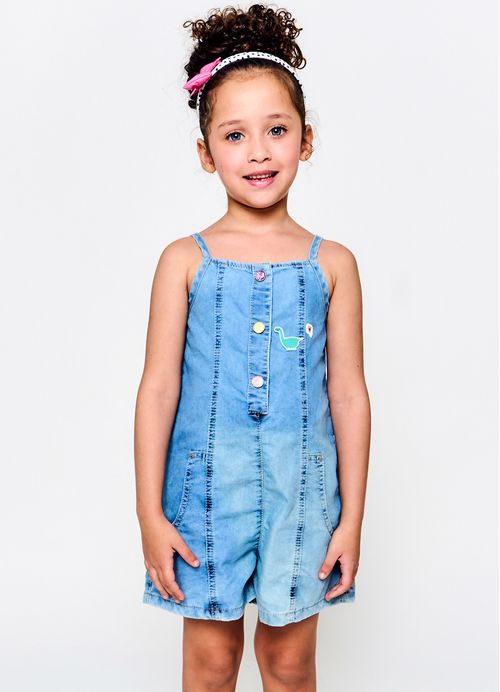 Jardineira Infantil Menina Bosque dos Dinos - Jeans