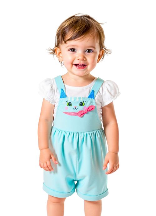 Jardineira Infantil Menina Gatinhos também Brincam