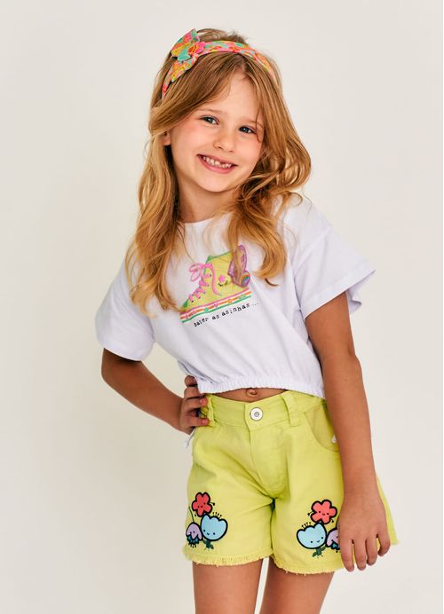 Blusa Infantil Menina Patchflores - Branca