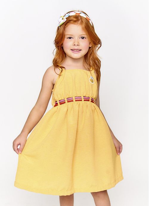 Vestido Infantil Estampa Abelhinhas - Amarelo