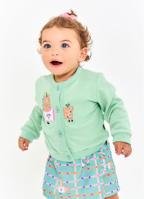 Casaco Infantil Bebê Menina Estampa Lhamacornio - Tam. 3 a 18 meses - Verde