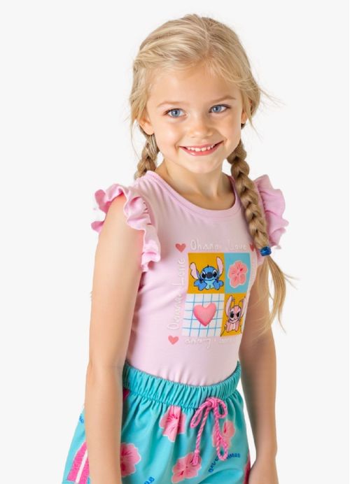 Blusa Infantil Menina Stitch e Angel - Rosa