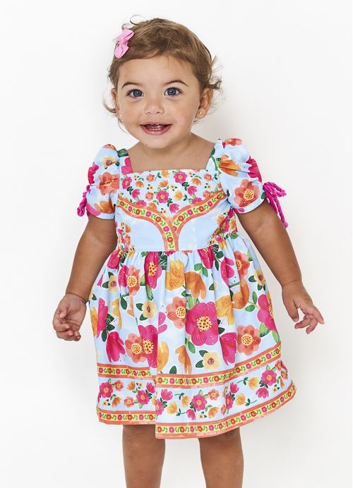 Vestido e Calcinha Infantil Estampa Florescer