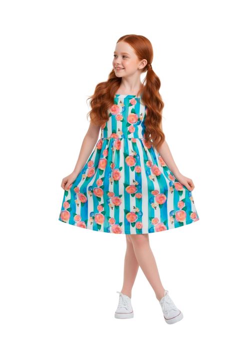 Vestido Infantil Estampa Listras e Rosas