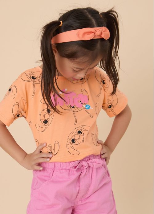 Blusa Infantil Menina Stitch e Angel - Laranja
