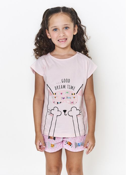Pijama Infantil Menina Laços e Gatos