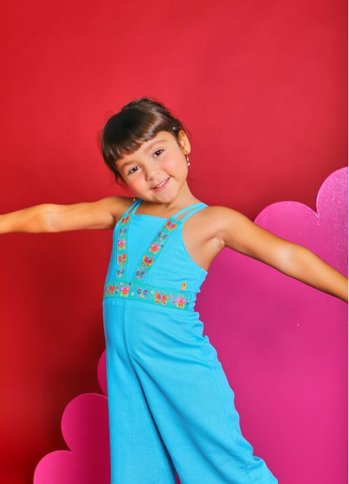 Macacão Infantil  Menina Estampa Borbojardim - Tam. 2 a 12 anos - Glacial