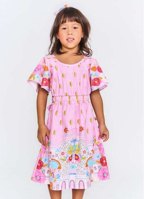Vestido Infantil Estampa Era uma vez - Rosa