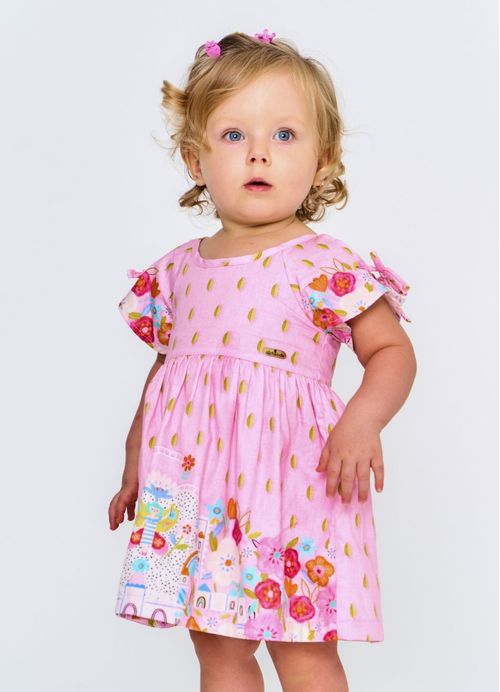 Vestido Infantil Estampa Era uma vez - Rosa