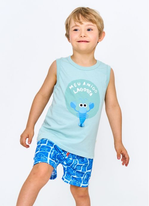 Short Infantil Menino Estampada Explorador dos 7 Mares - Azul
