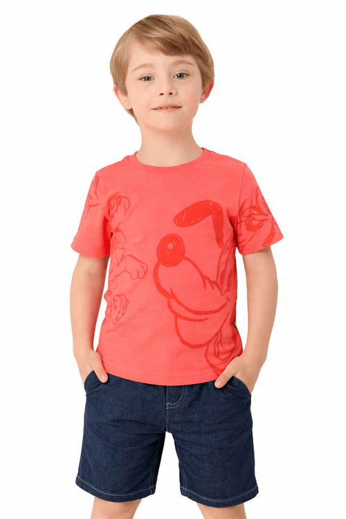 Camiseta Infantil Menino Coral - Mickey e Amigos